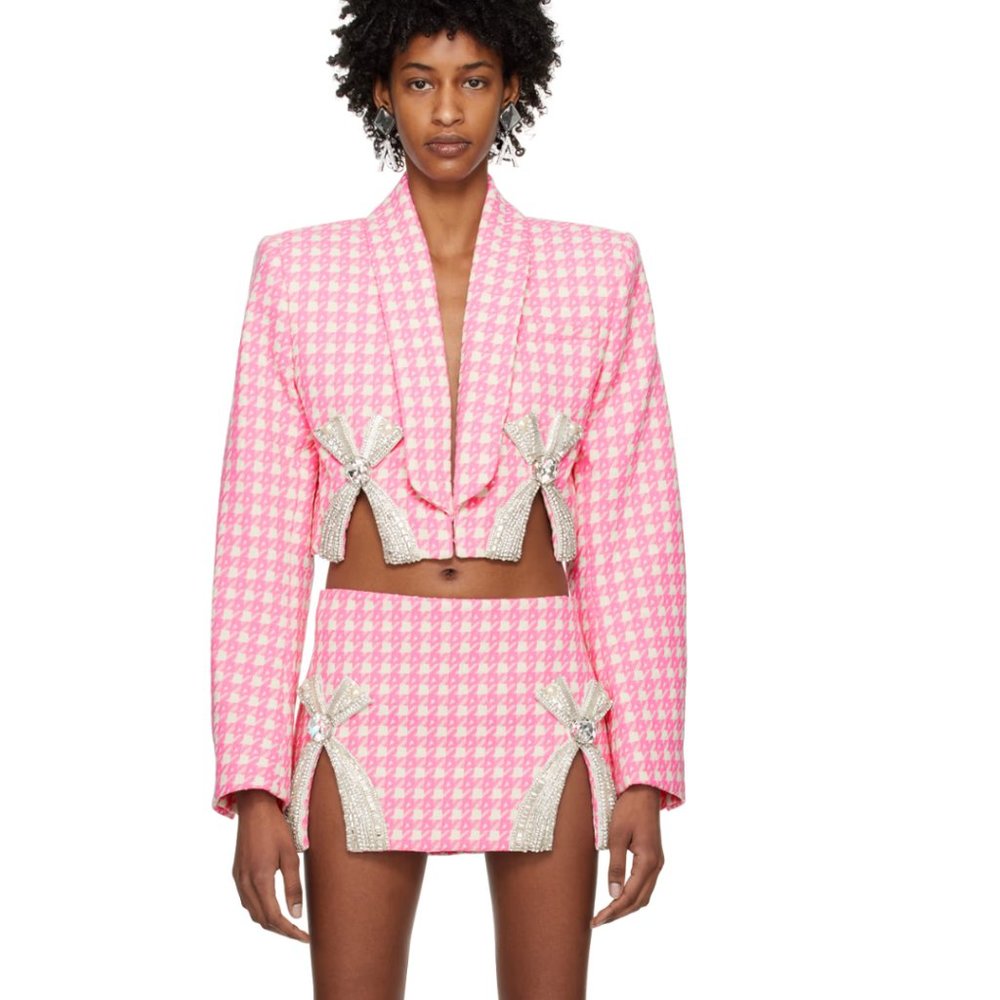 NWT AREA Deco bow slit cropped blazer